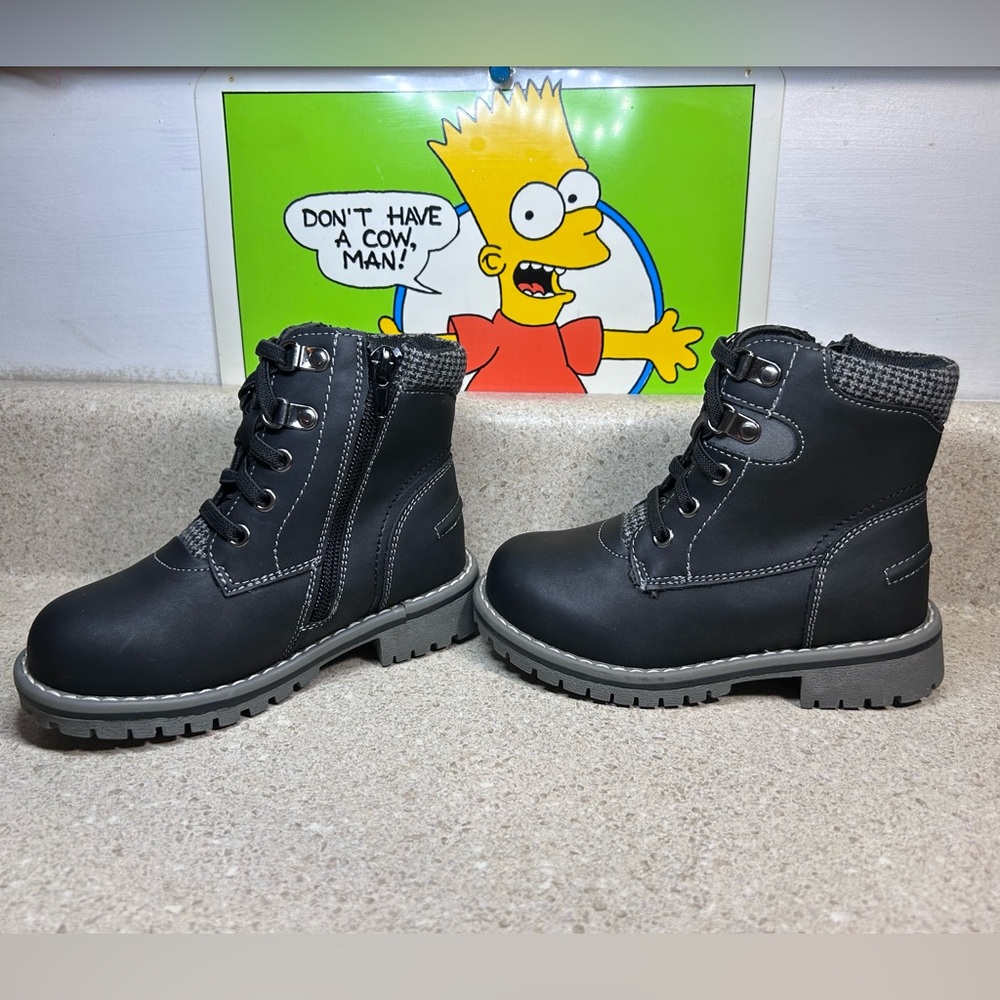 Bruno Marc Kids Zipper Leather Ankle Boots Black Size 9